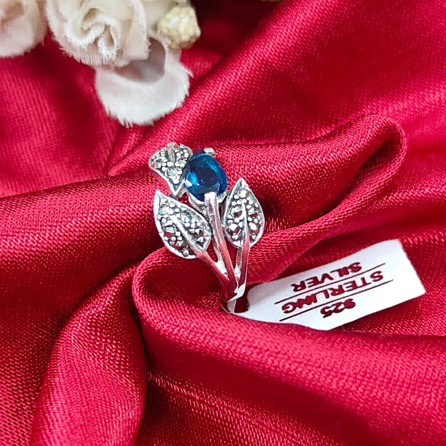 Blue Leaf Marcasite Ring 
